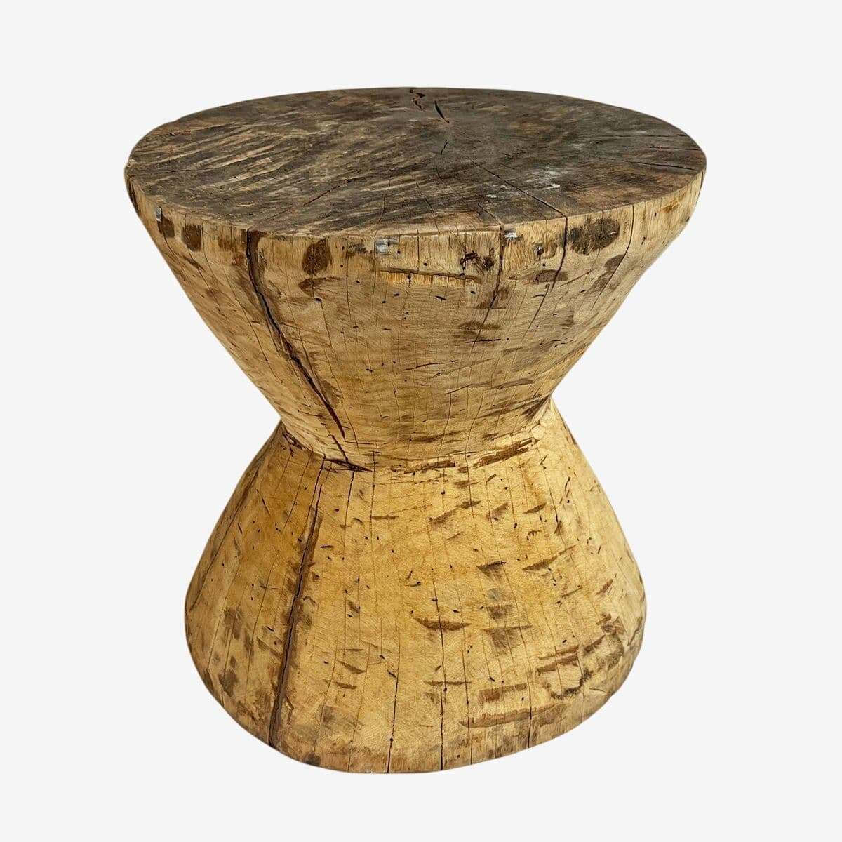 Wood Hourglass Stool Table - Image 1