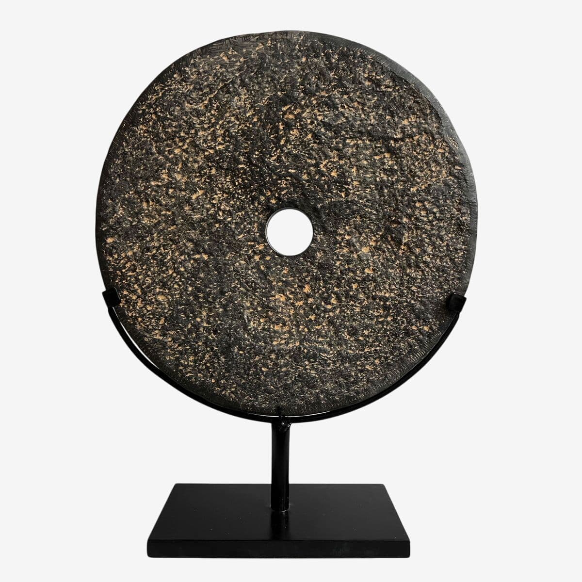 Black Stone Chiseled Disk on Stand Large - Image 1