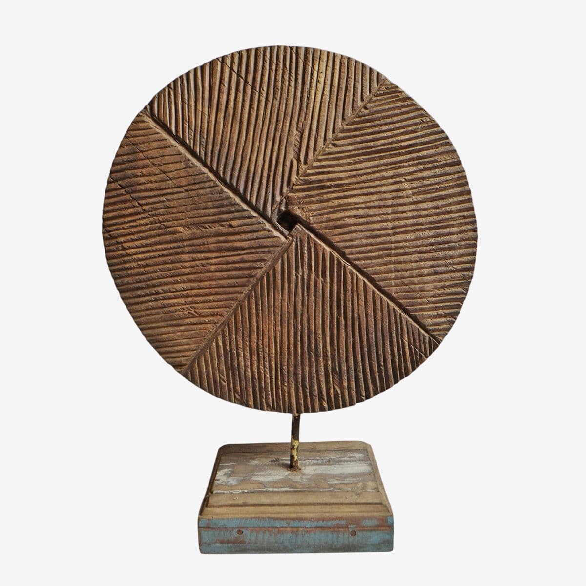 Antique Wood Grinder Wheel on Stand