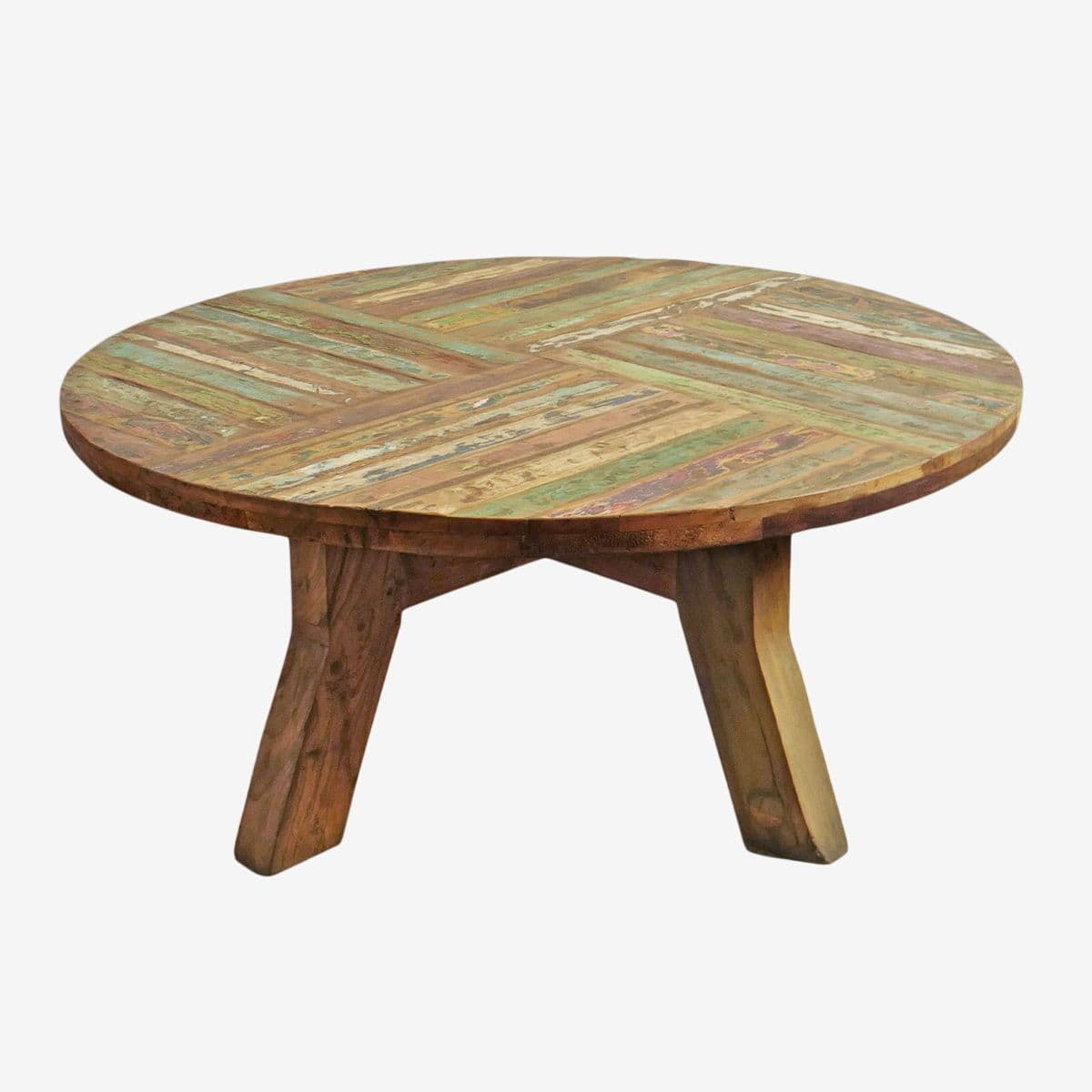 Salvaged Round Boat Wood Coffee Table - Image 1