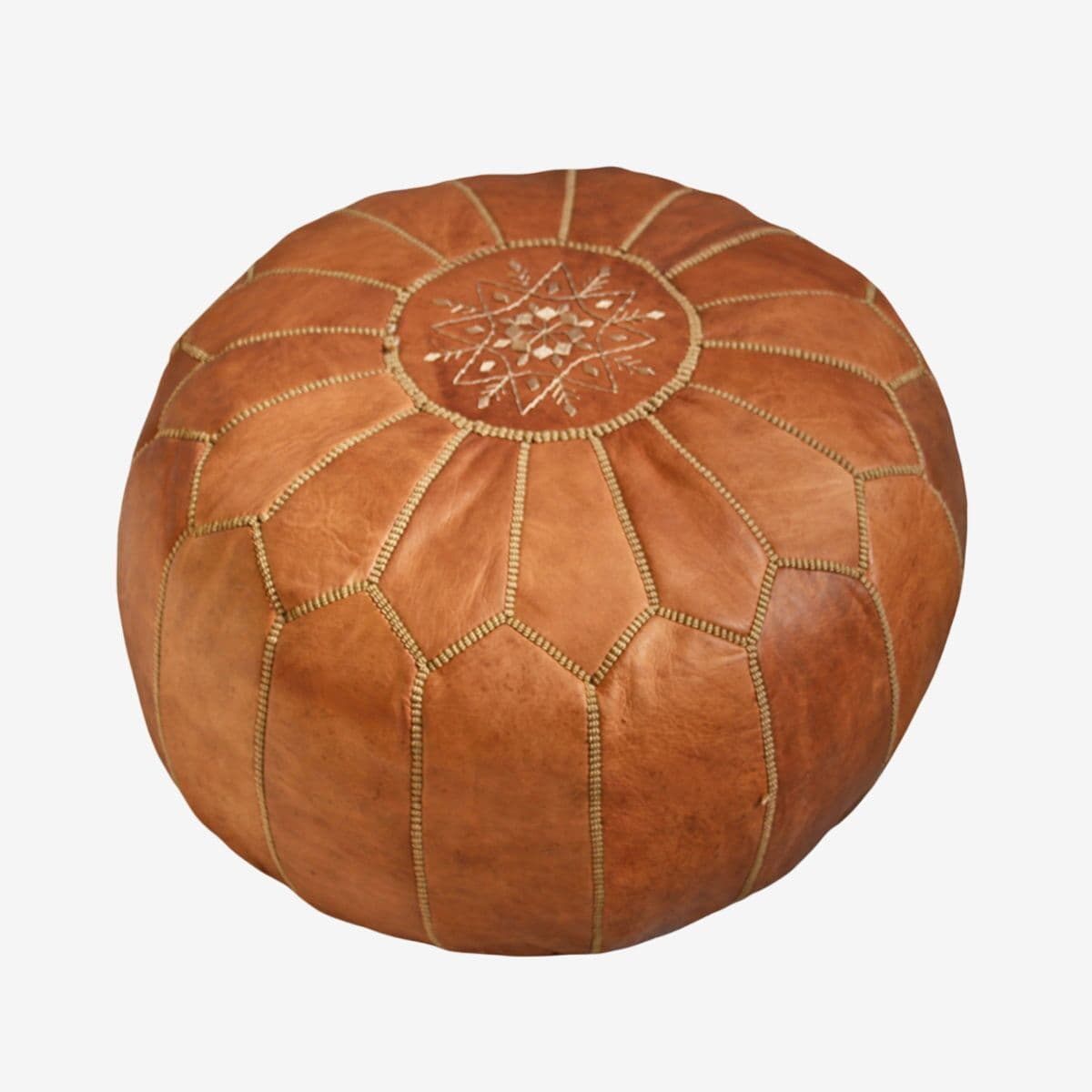 Buckskin Moroccan Leather Pouf - Image 1