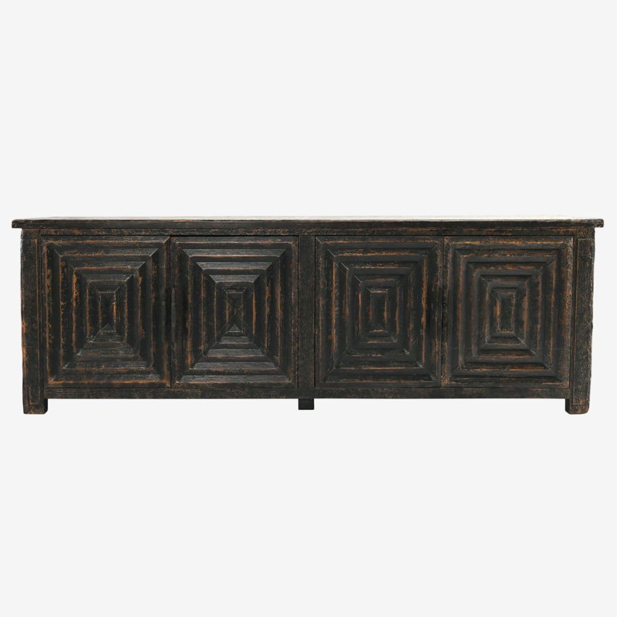 Distressed Black Square Pattern Sideboard - Image 1