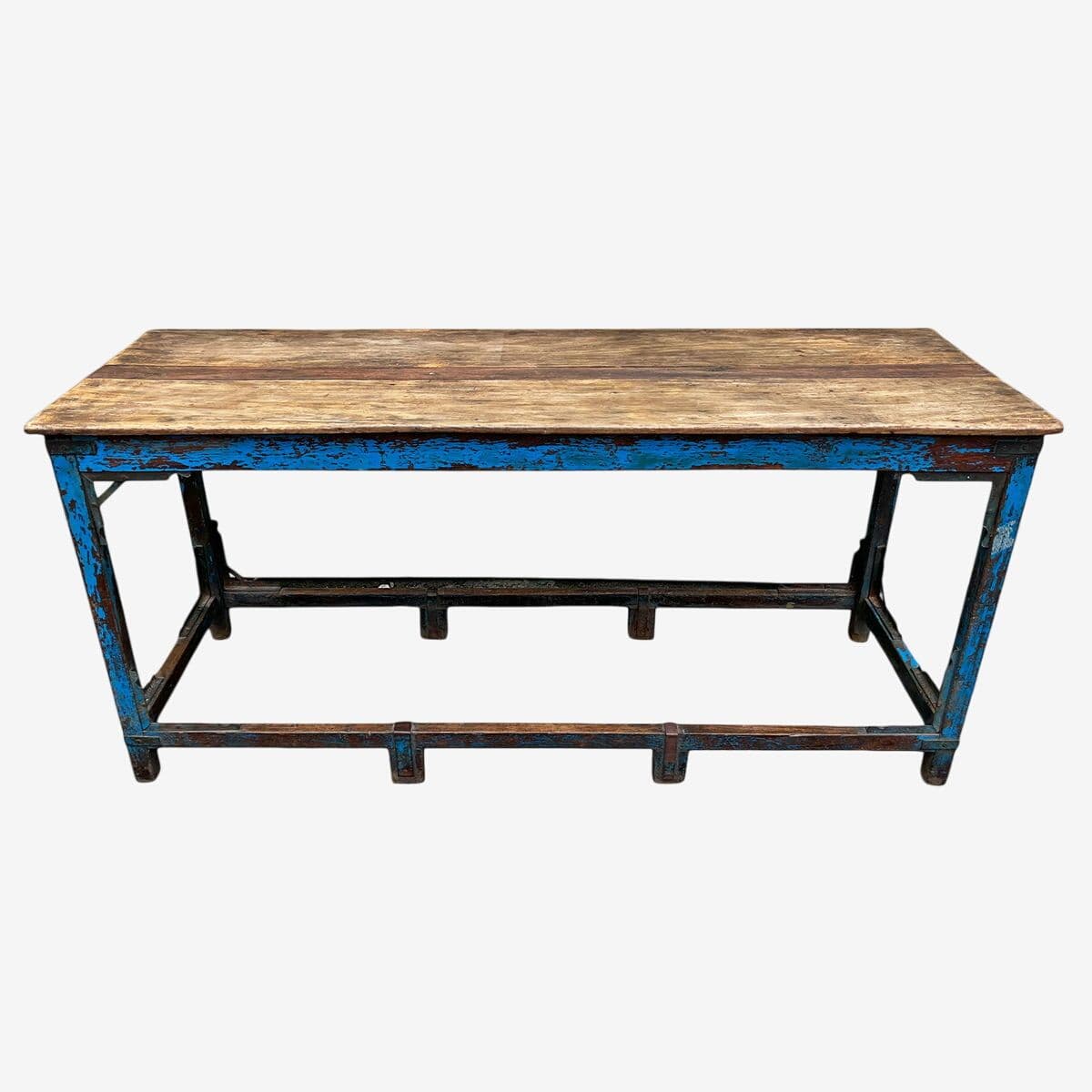 Vintage Blue Leg Teak Table - Image 1