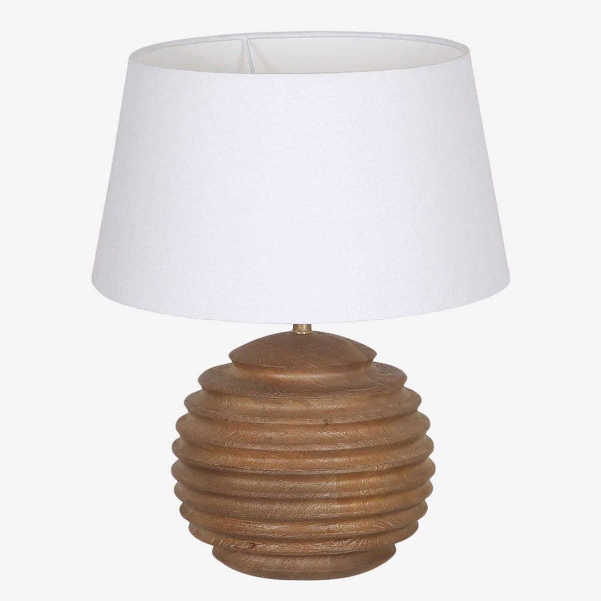 Ribbed Wood Ball Table Lamp Large - Image 1