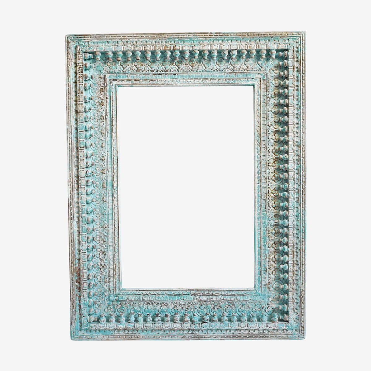Blue Wash Carved Moulding Mirror - Image 1