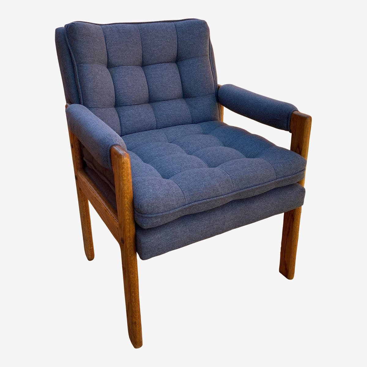 1990s Vintage Upholstered Fabric Arm Oak Chair - Image 1