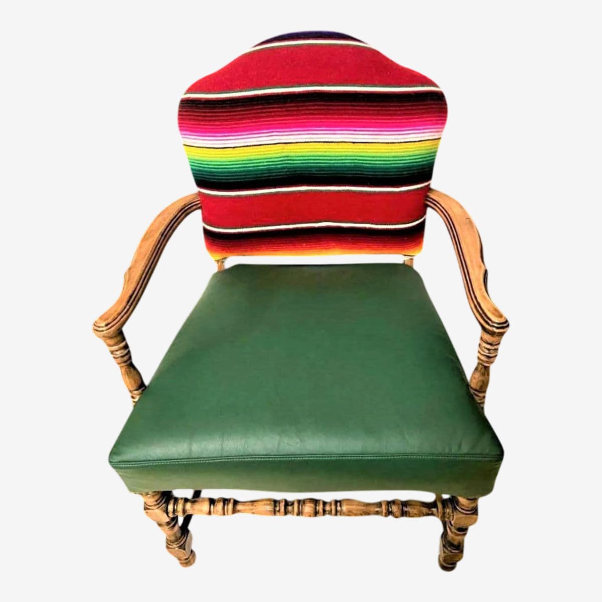 Early 20th Century Spanish Revival Arm Chair With of Colorful Sarape and Italian Leather Upholstery - Image 1