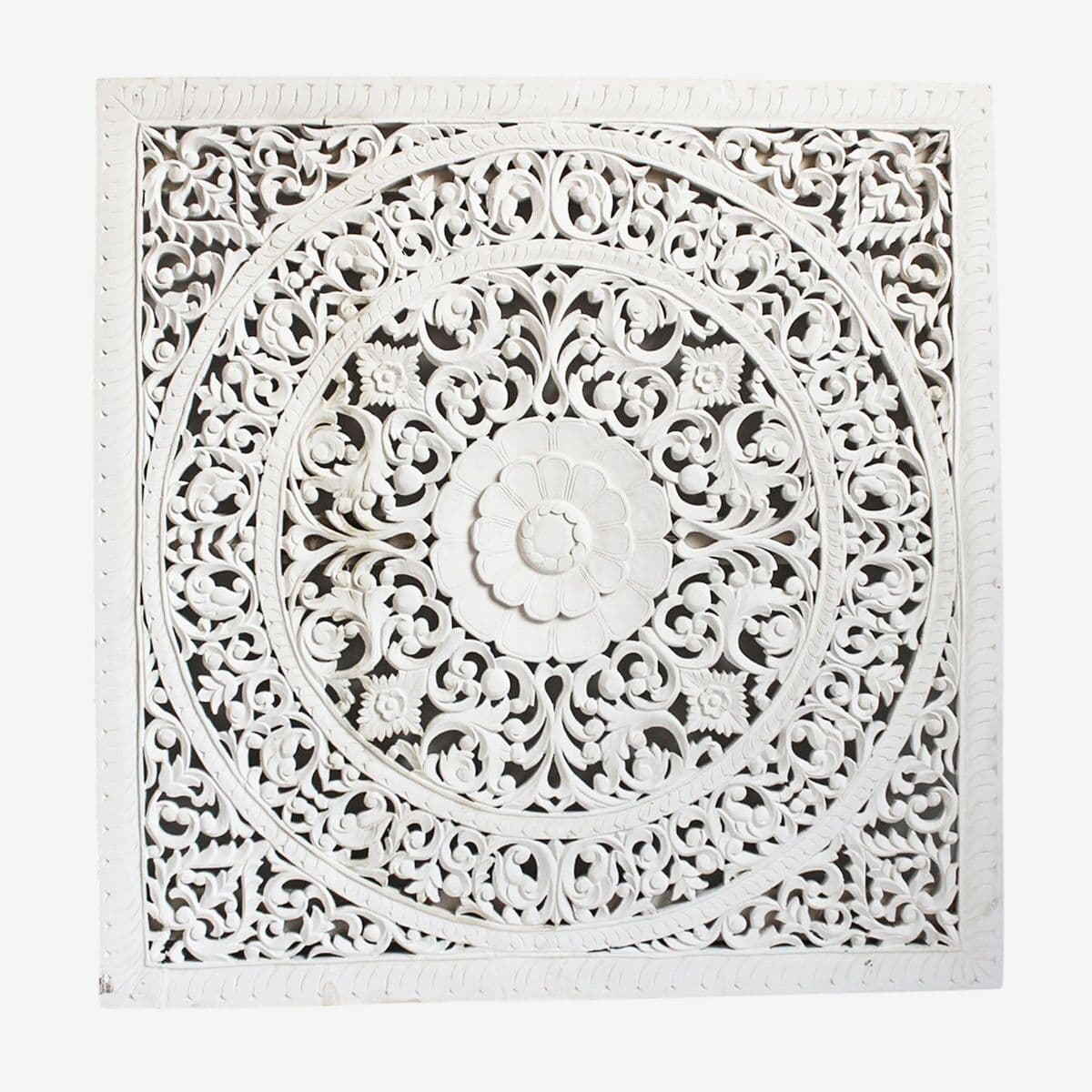 White Square Teak Carved Panel 60 - Image 1