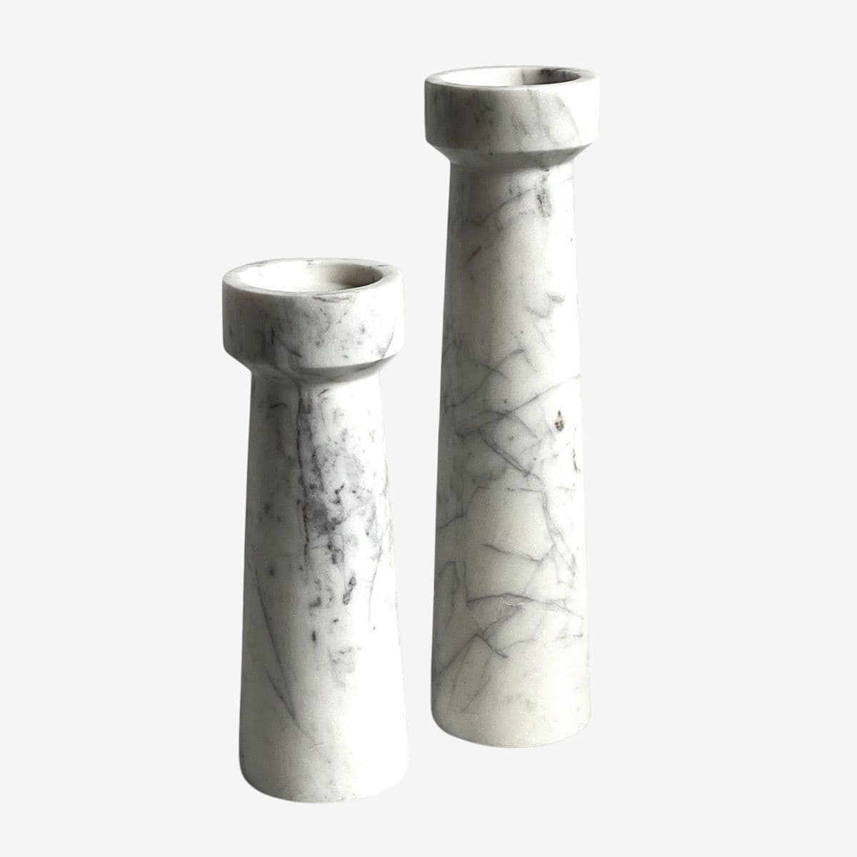 White Marble Candle Stand Pair - Image 1