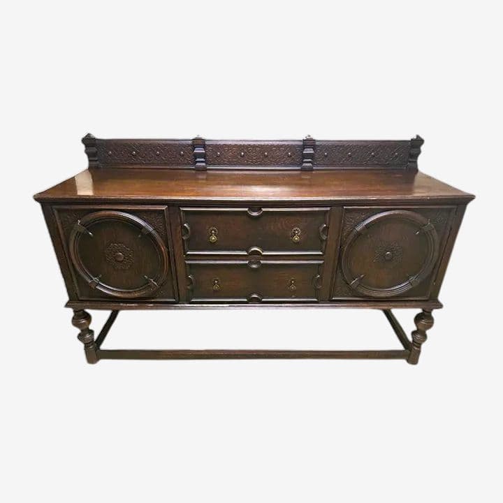 Antique 19th Century English Yorkshire Arts & Crafts Oak Sideboard or Credenza - Large 72" Wide - Image 1