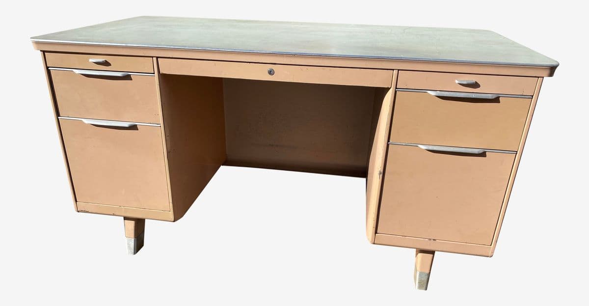 Vintage General Fireproofing Company Metal Tanker Desk - Image 1