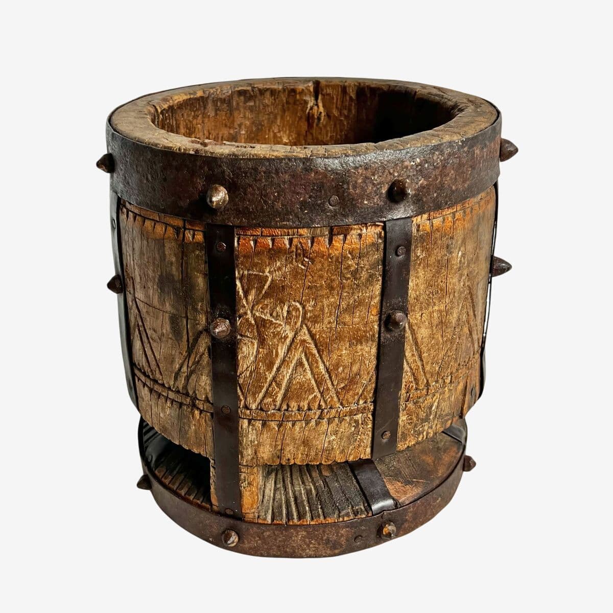 Old India Wood Pestle Pot - Image 1