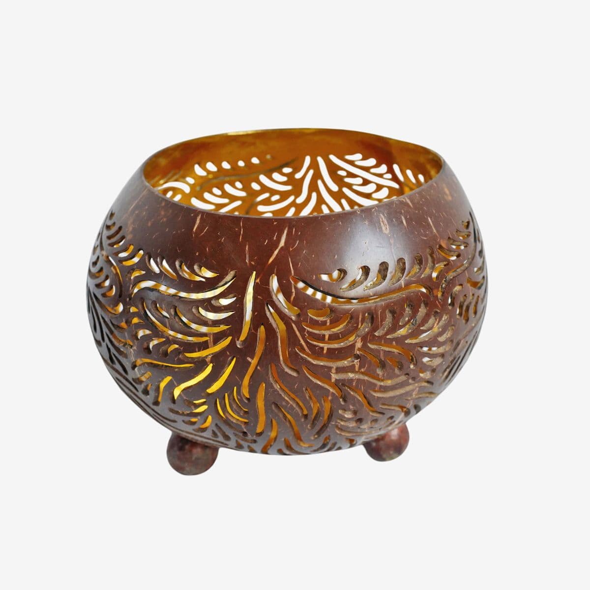 Coconut Carved Candle Bowl - Image 1