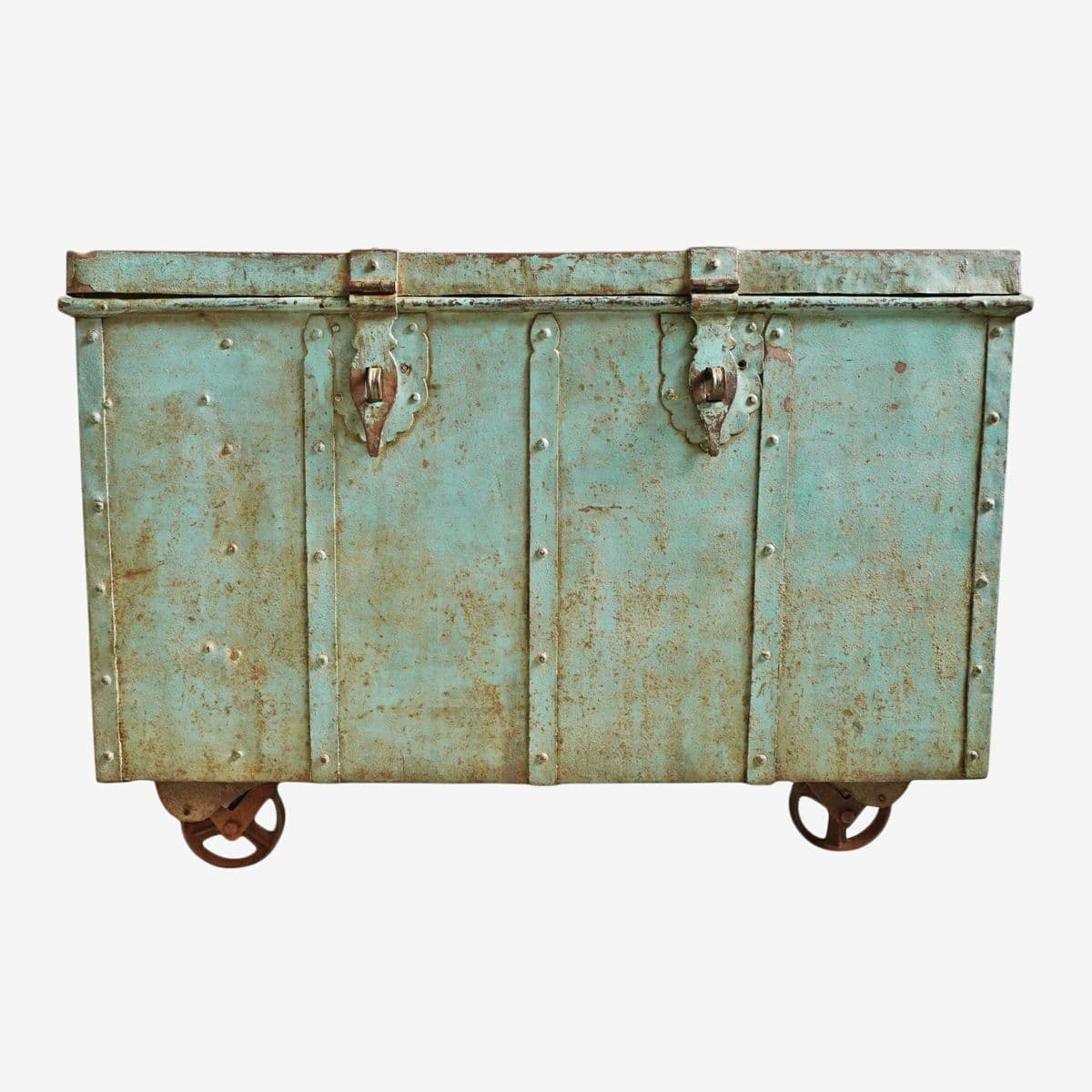 Antique Blue Iron Dowry Storage Trunk - Image 1