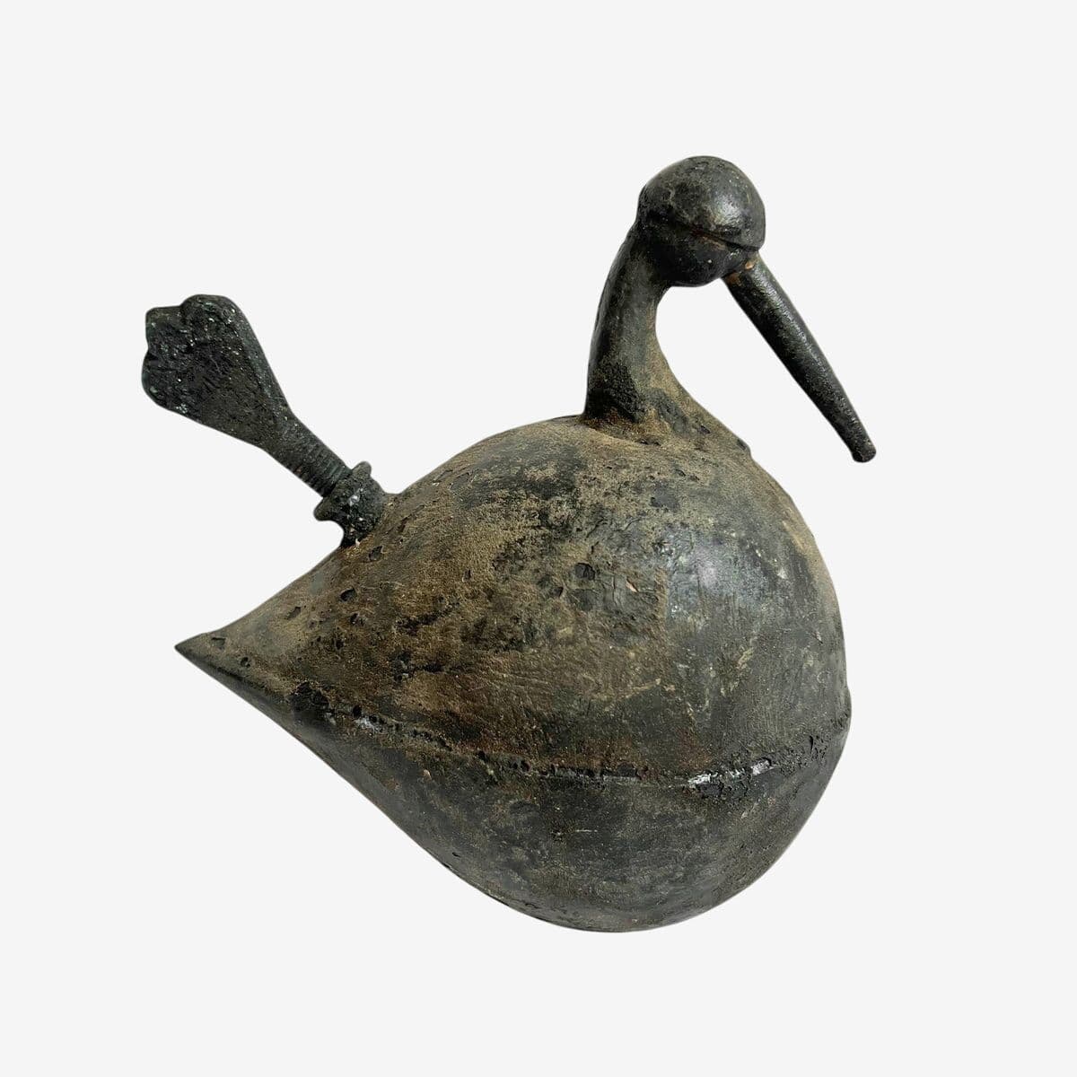Antique India Bronze Bird Oil Pot - Image 1