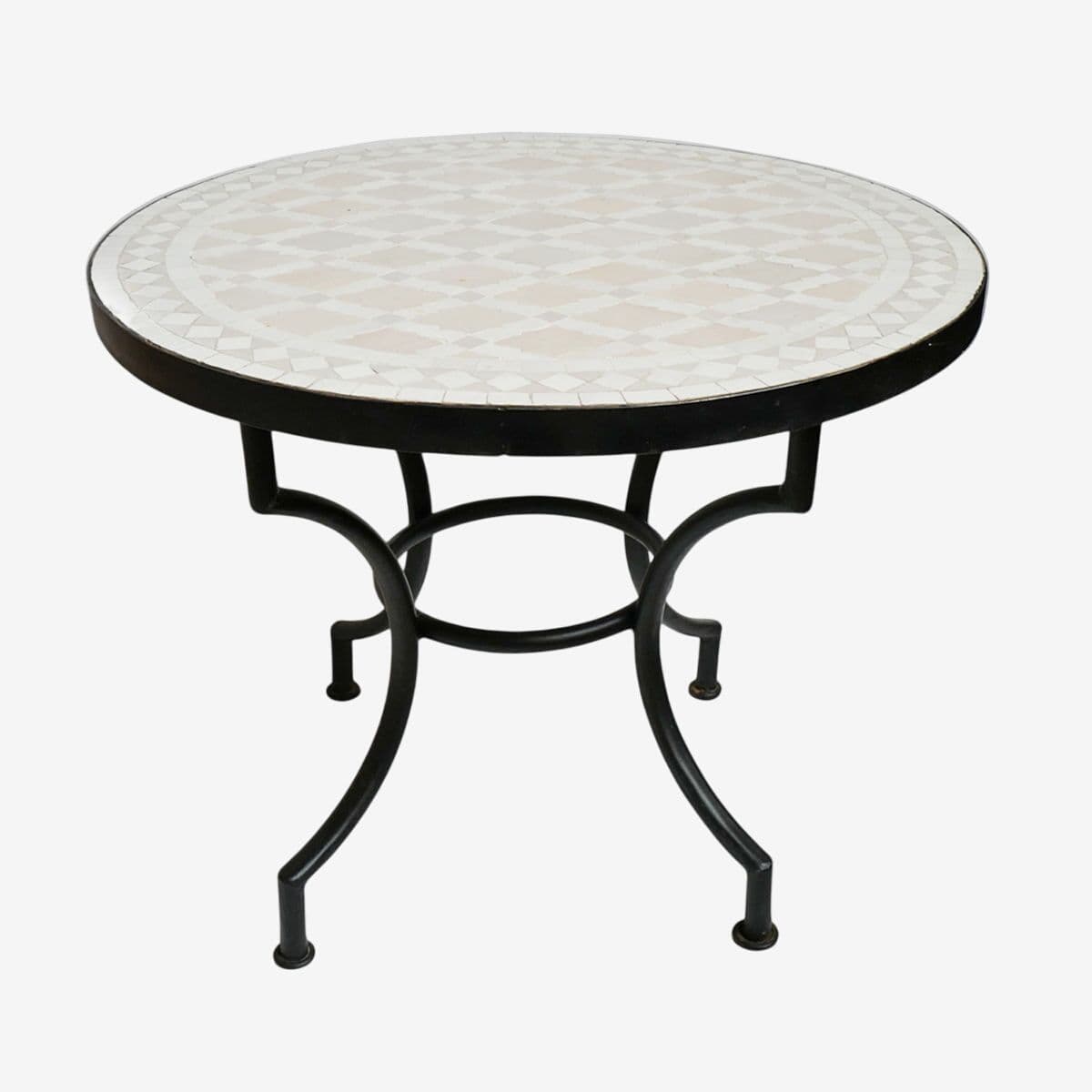 Outdoor White & Sand Round Mosaic Side Table - Image 1