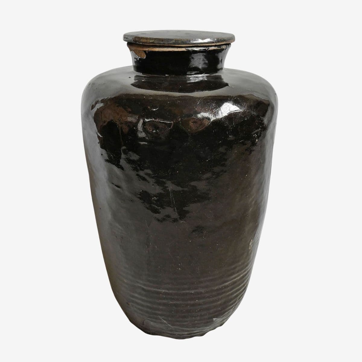 Vintage Black Jin Village Pot w/Lid - Image 1