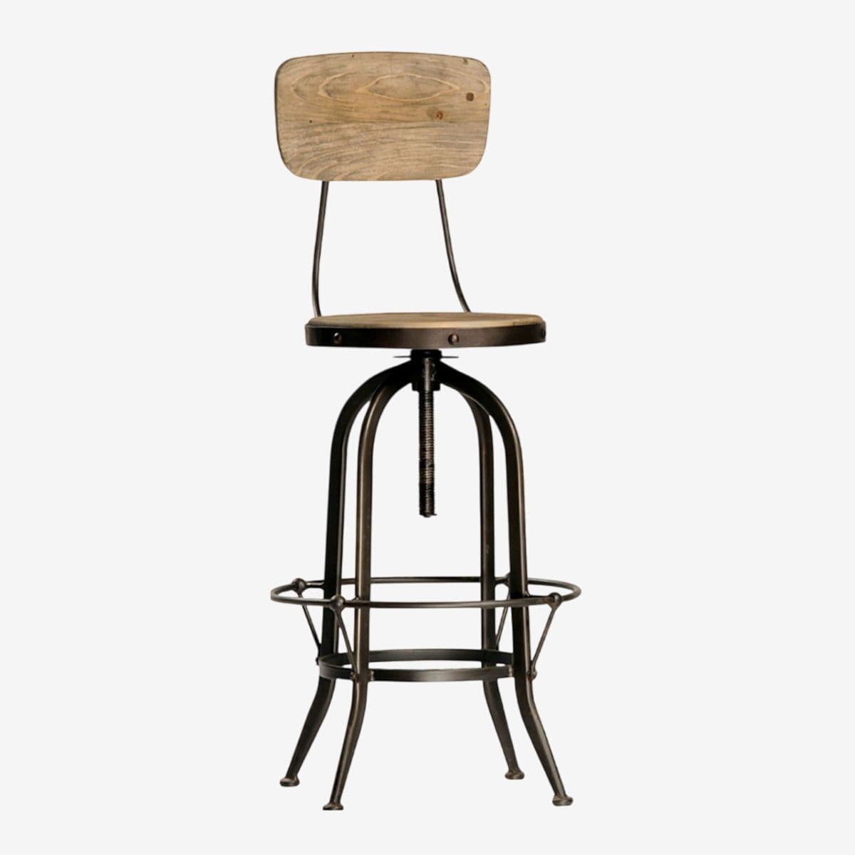 Wood & Iron Adjustable Stool w/ Seatback - Image 1