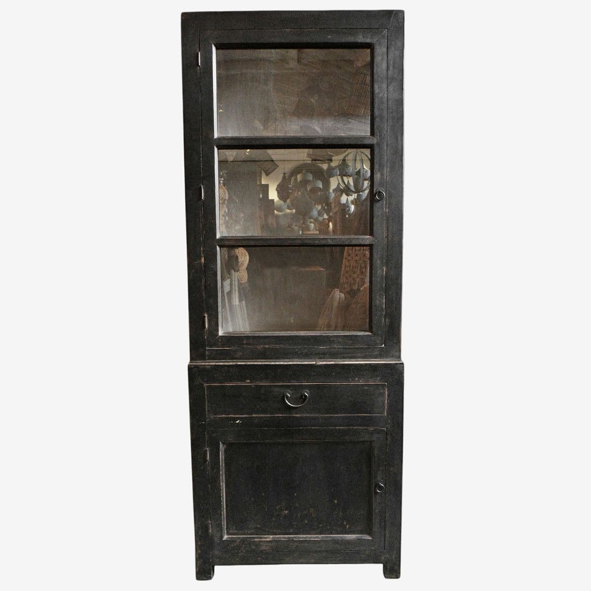 Black Elm & Glass Single Display Cabinet - Image 1