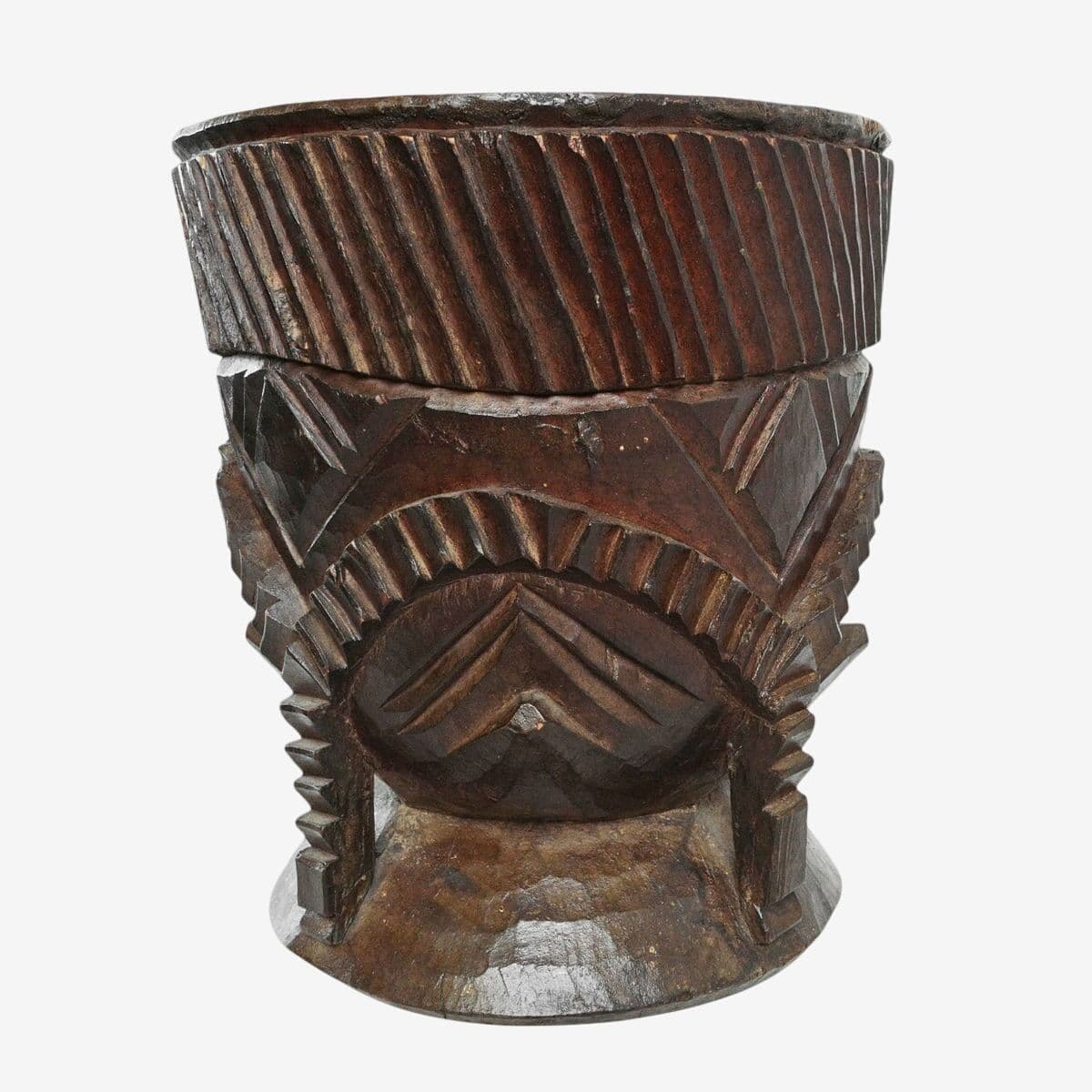 Vintage Carved Wood Nupe Pot - Image 1