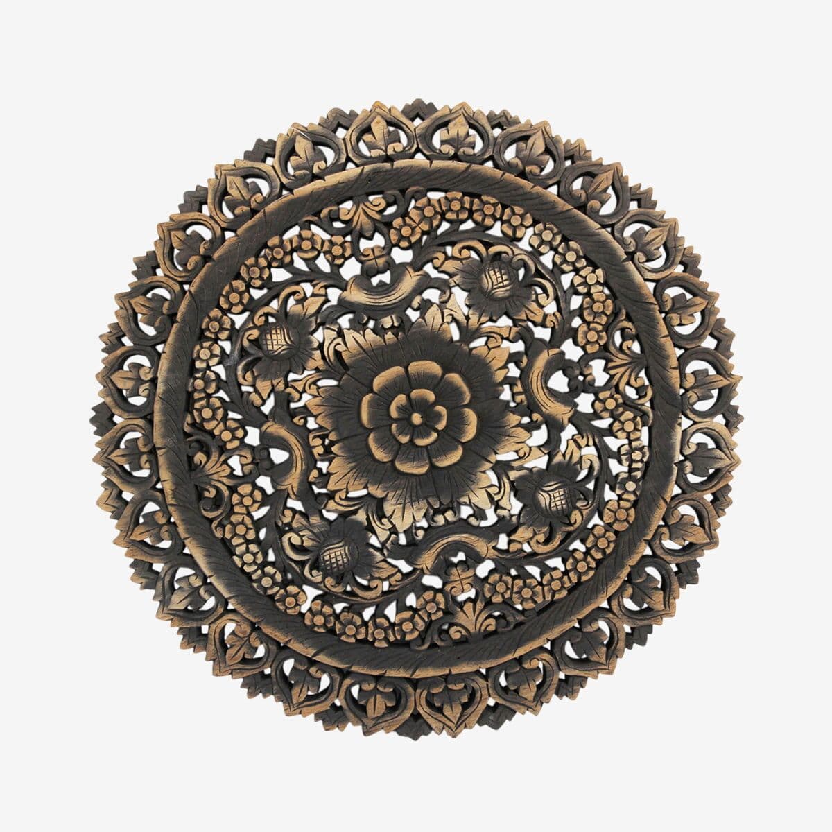 Antique Burn Carved Medallion Panel 24 - Image 1