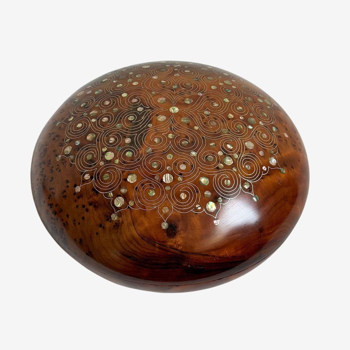 Vintage Inlay Burl Cedar Wood Bowl - Image 1