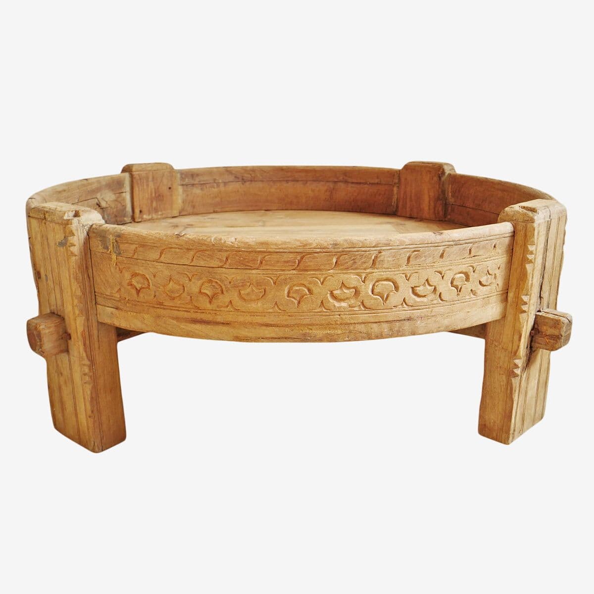 Vintage Chakki Grinder Wood Ottoman - Image 1