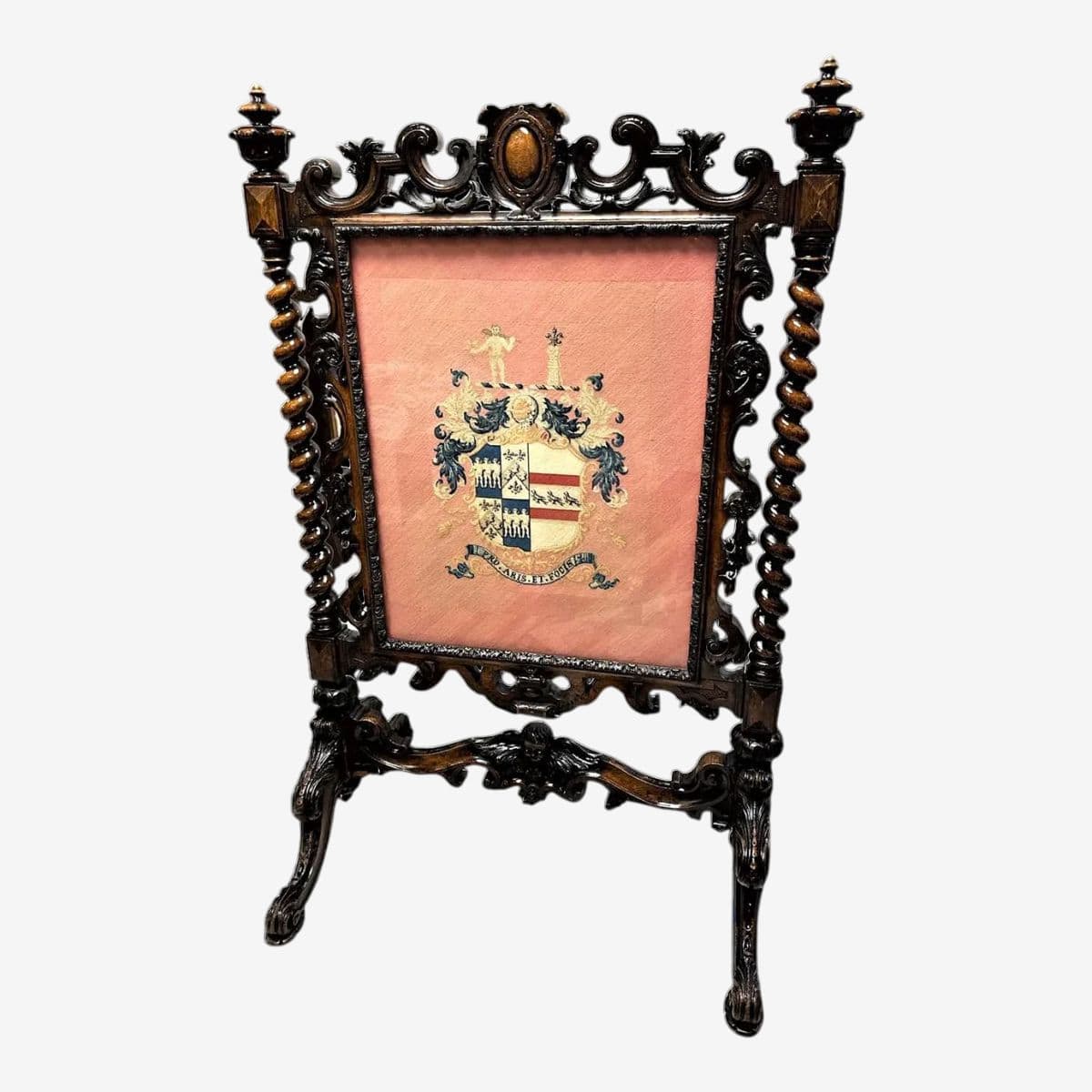Antique Large Spanish Baroque Style Fire Screen in Carved Walnut and Needlepoint - Late 19th Century - Image 1