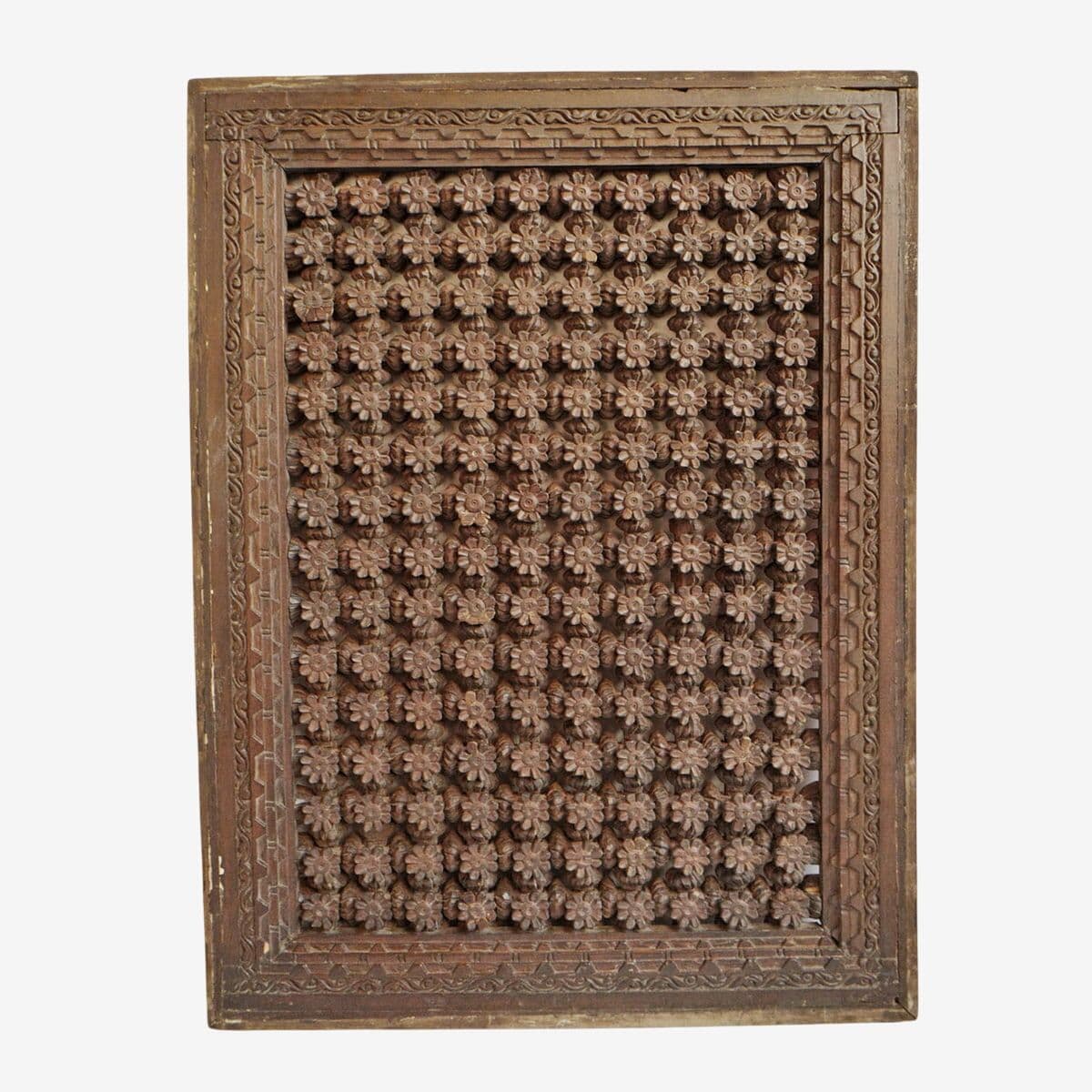 Antique Carved Teak Flower Pattern Panel - Image 1