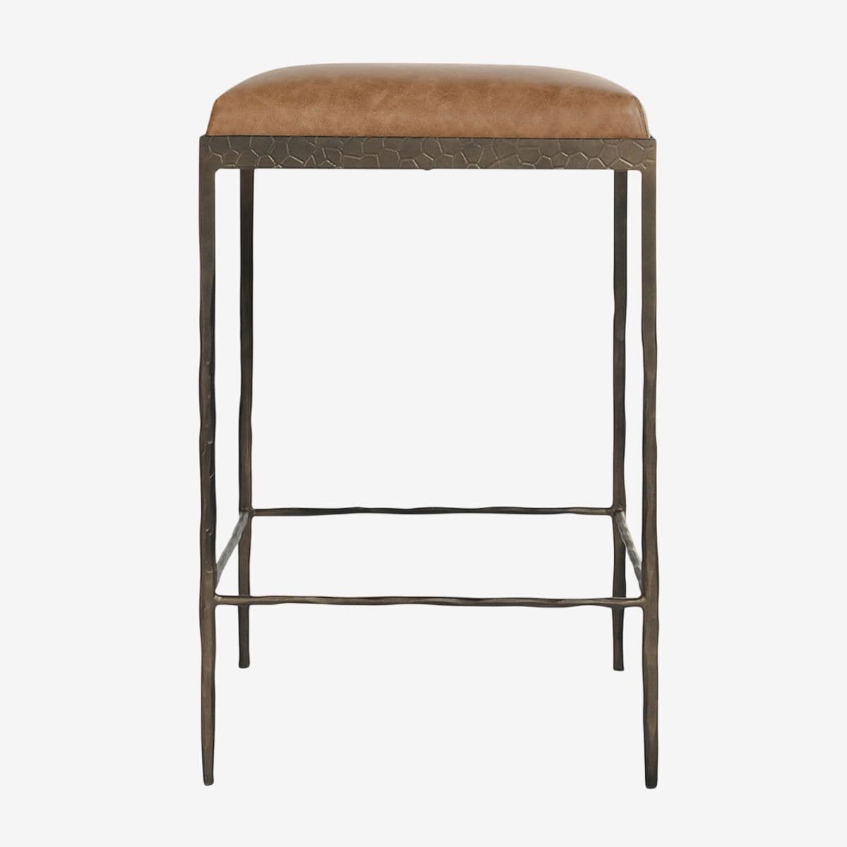 Hammered Iron Chestnut Leather Counter Stool - Image 1