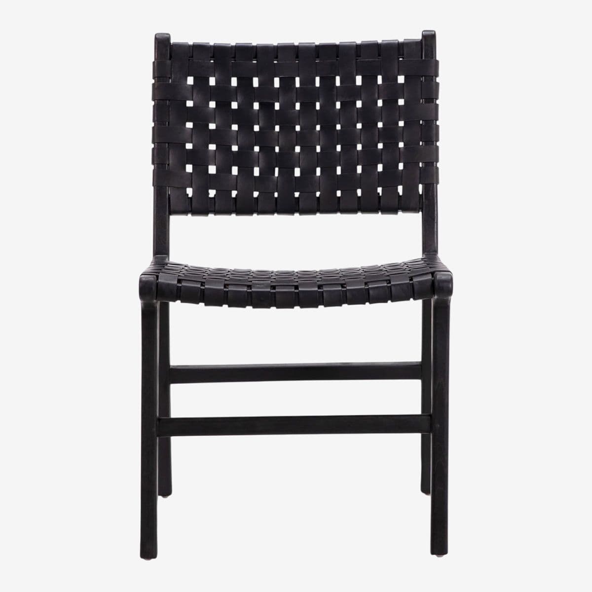 Black Woven Leather Teak Dining Chair - Image 1