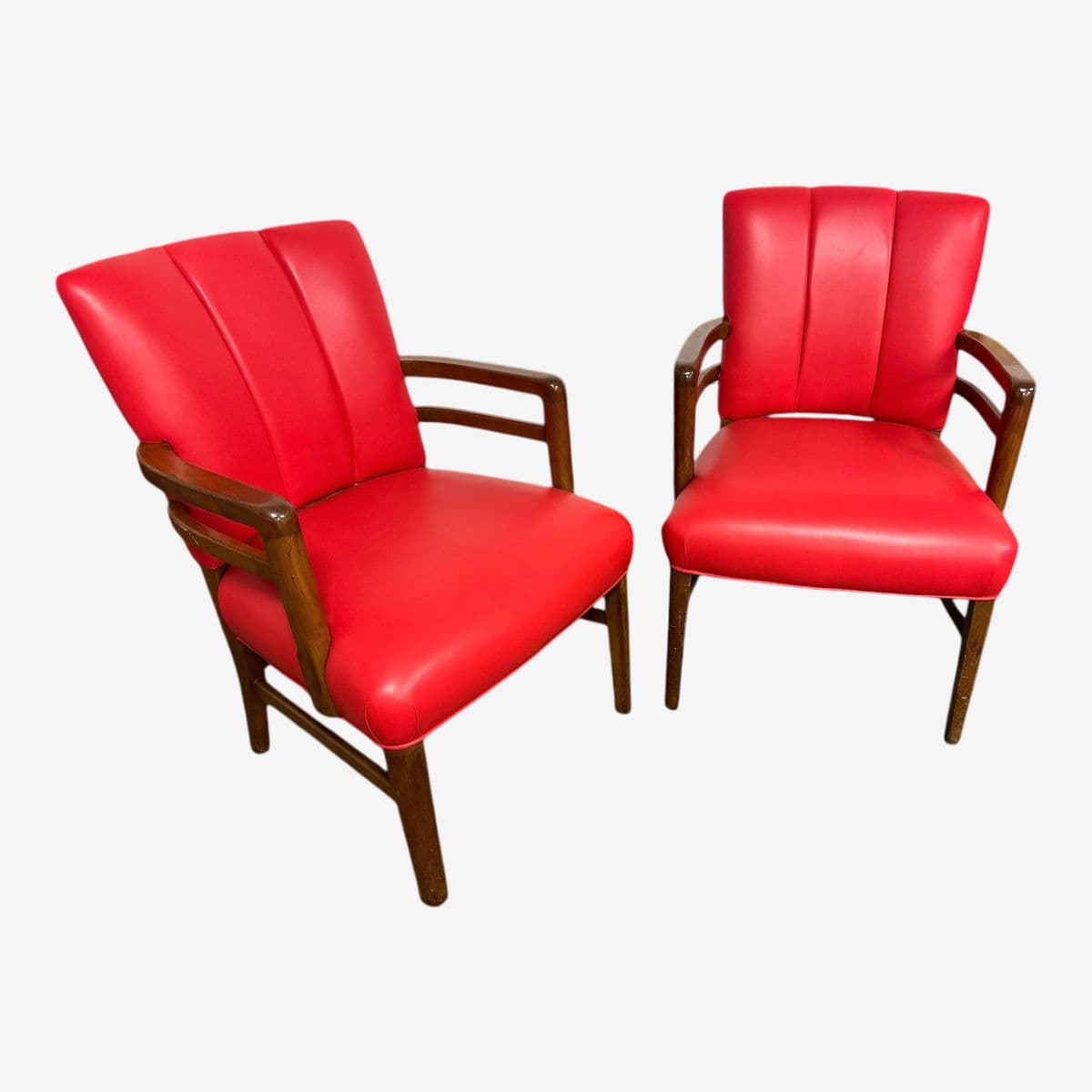 Pair of Vintage Gunlocke Channel Back Chairs With New Red Goatskin Leather Upholstery - Circa 1950s - Image 1