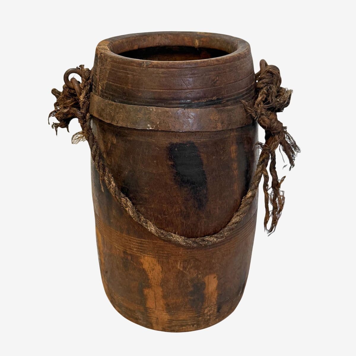 Vintage India Wood Water Pot - Image 1