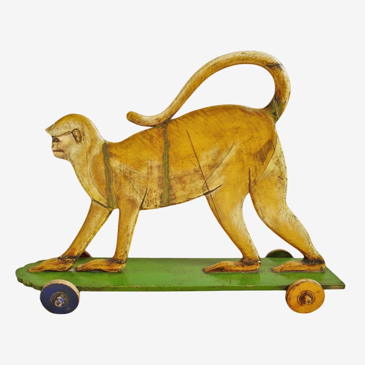 Vintage Wood Monkey on Wheels - Image 1