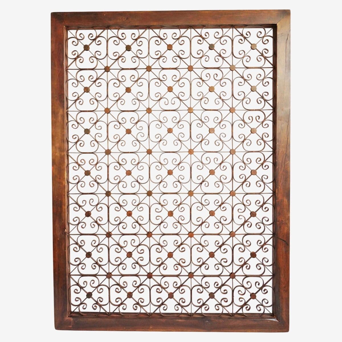 Large Wood Framed Iron Rosette Screen - Image 1