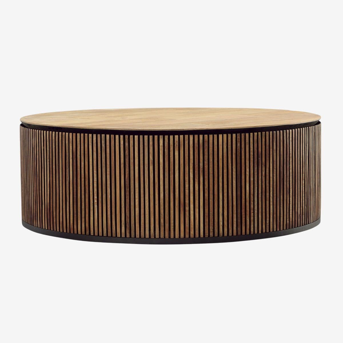 Modern Round Slat Wood Coffee Table - Image 1