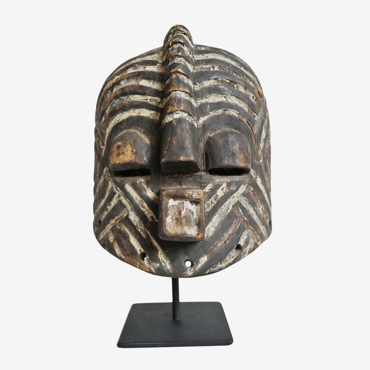 Vintage Kuba Helmet Mask on Stand - Image 1