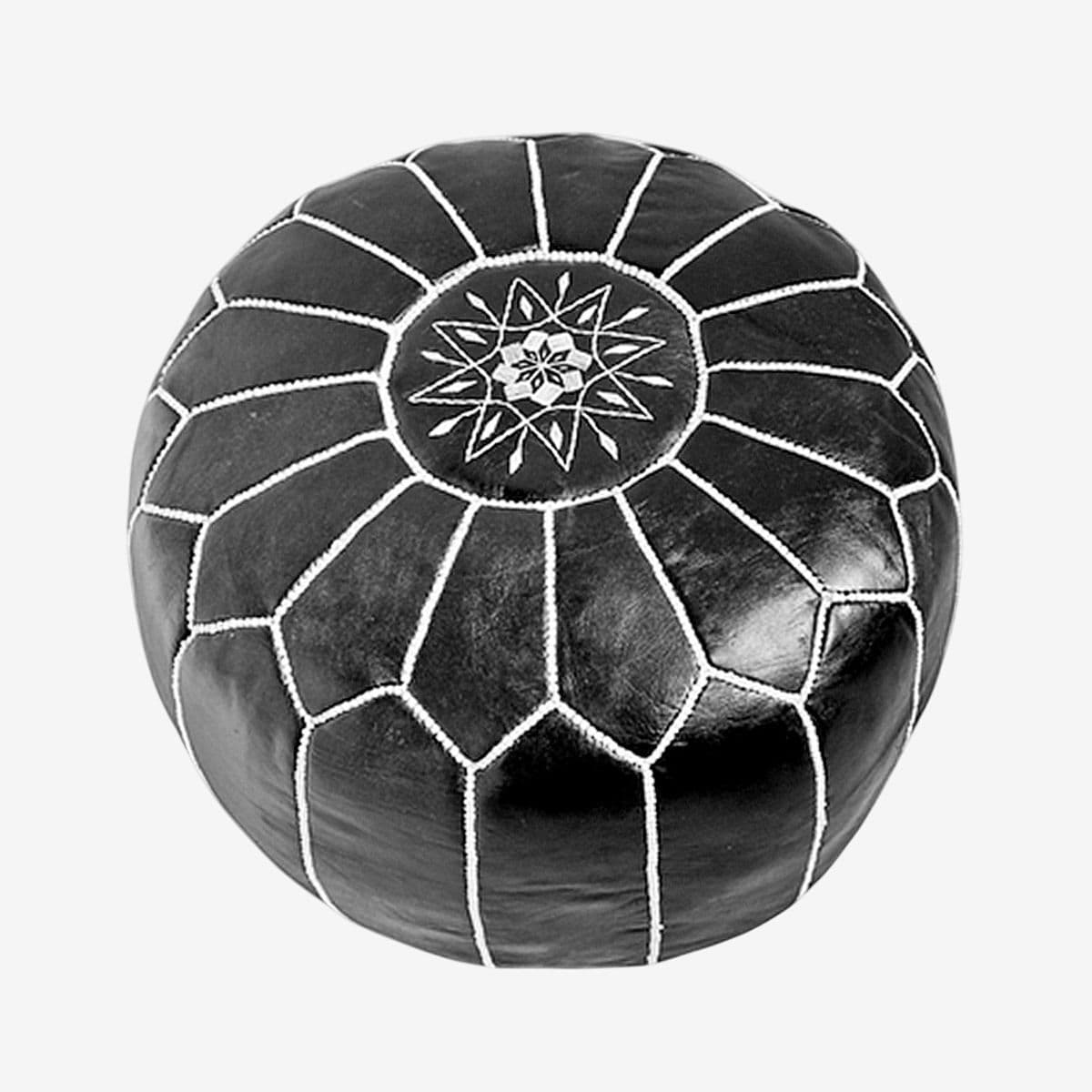 Black Moroccan Leather Pouf - Image 1