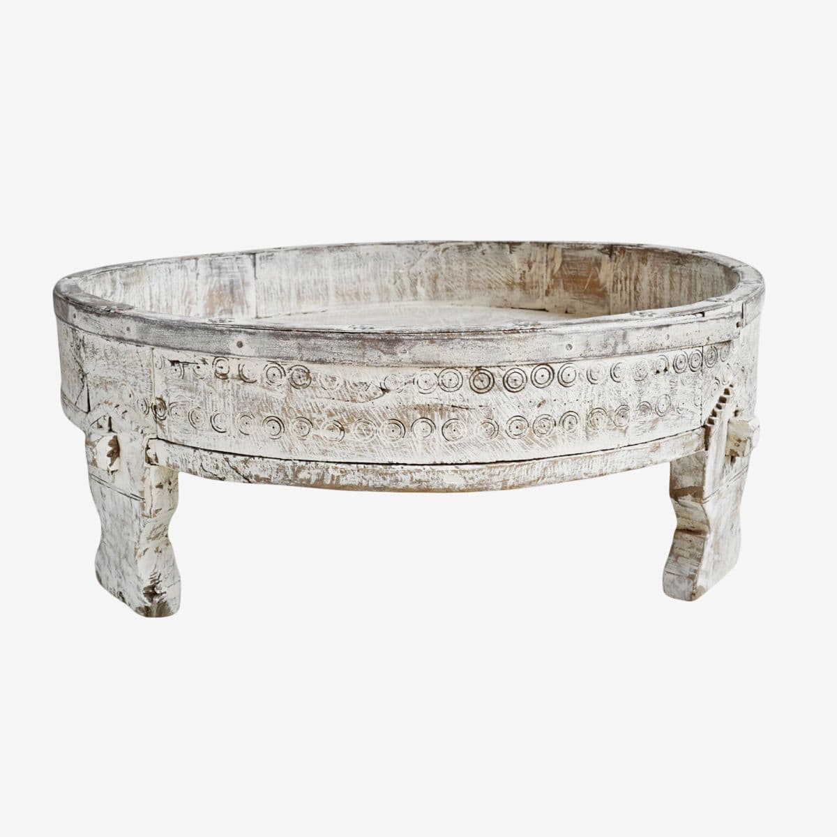Vintage White Wash Chakki Ottoman Table - Image 1