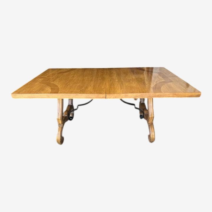 Thomasville Spanish Style Pecan Lyre Leg Dining Table Extending to 104” - Made in 1964 - Image 1