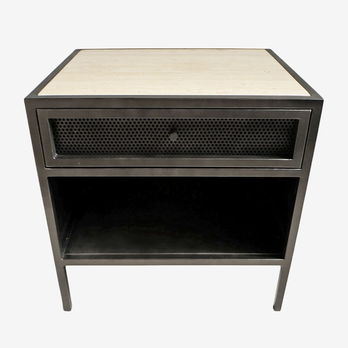 Iron & Travertine Nightstand - Image 1