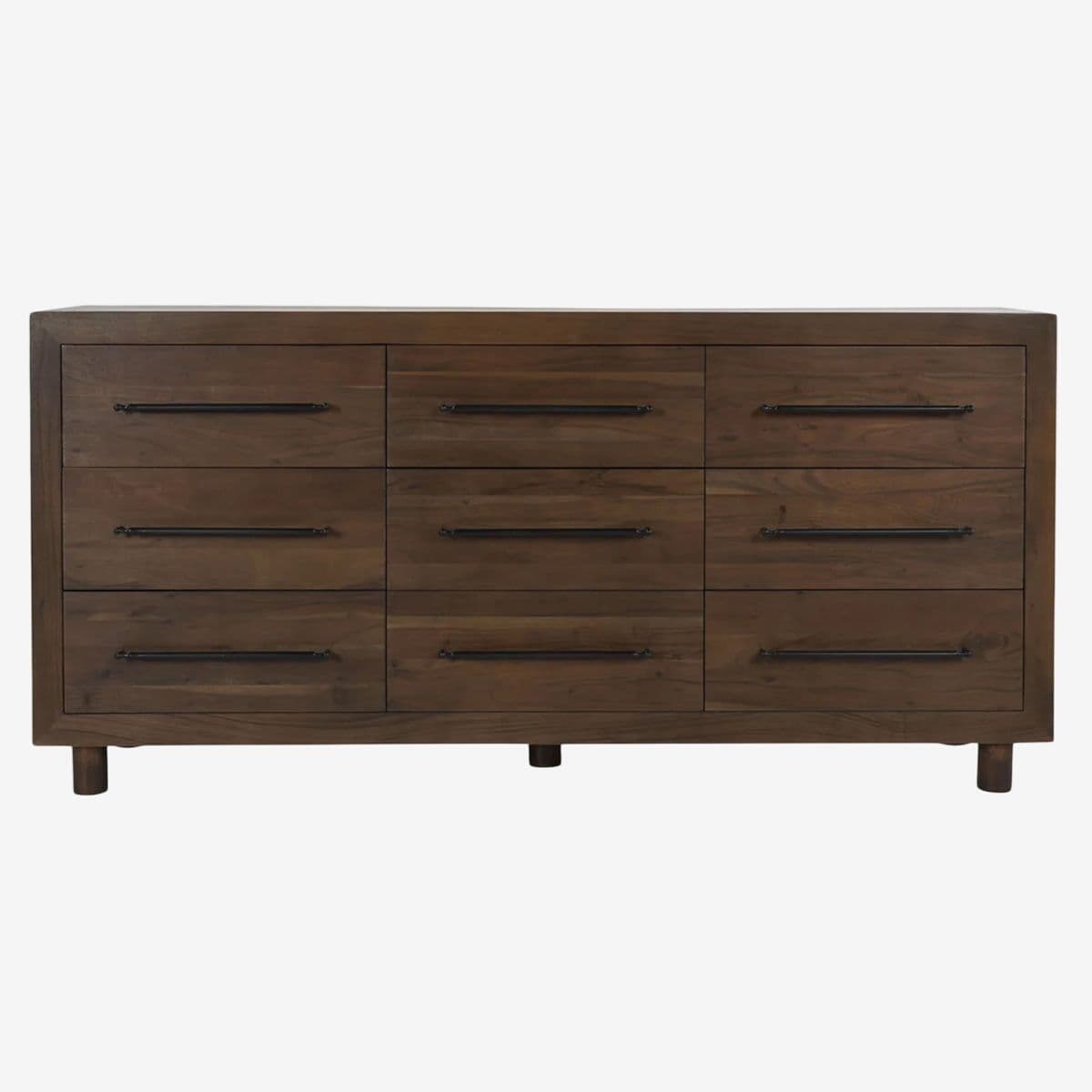 Modern Brown Acacia 9-Drawer Dresser - Image 1