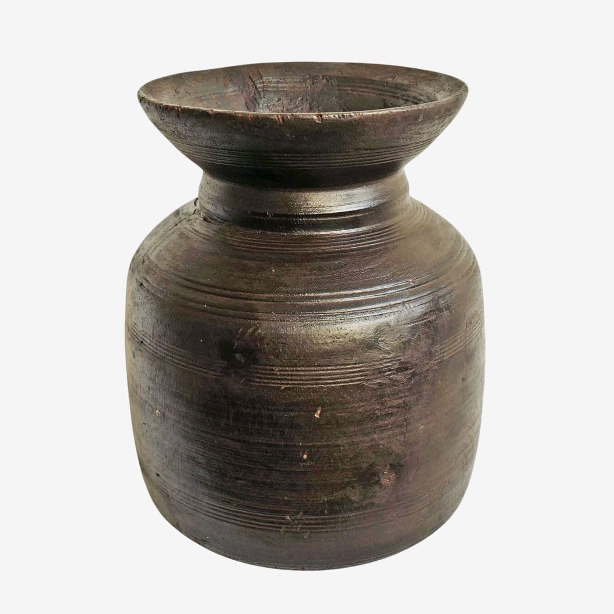 Vintage India Wood Carved Pot - Image 1