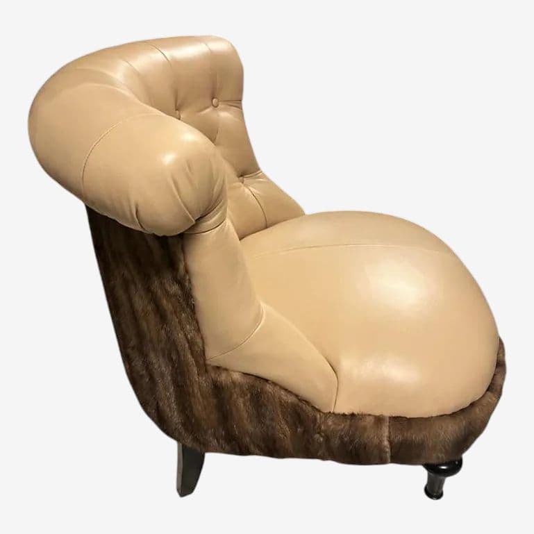 Mink Fur and Calfskin Upholstered Boudoir Chair - Image 1