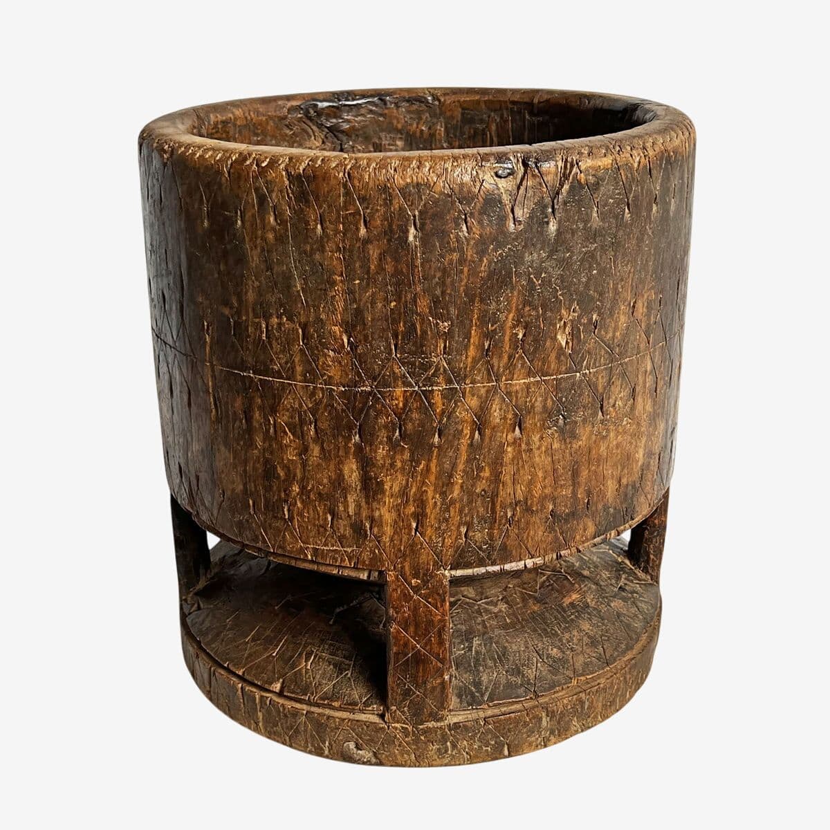Old India Wood Pestle Pot - Image 1