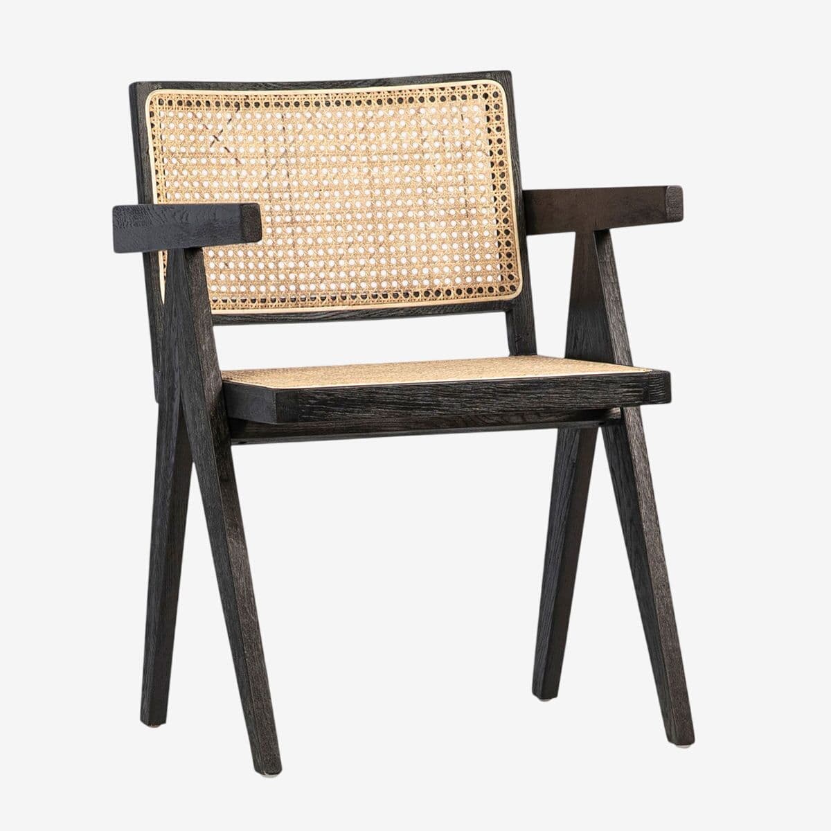 Black Oak & Cane Dining Arm Chair - Image 1