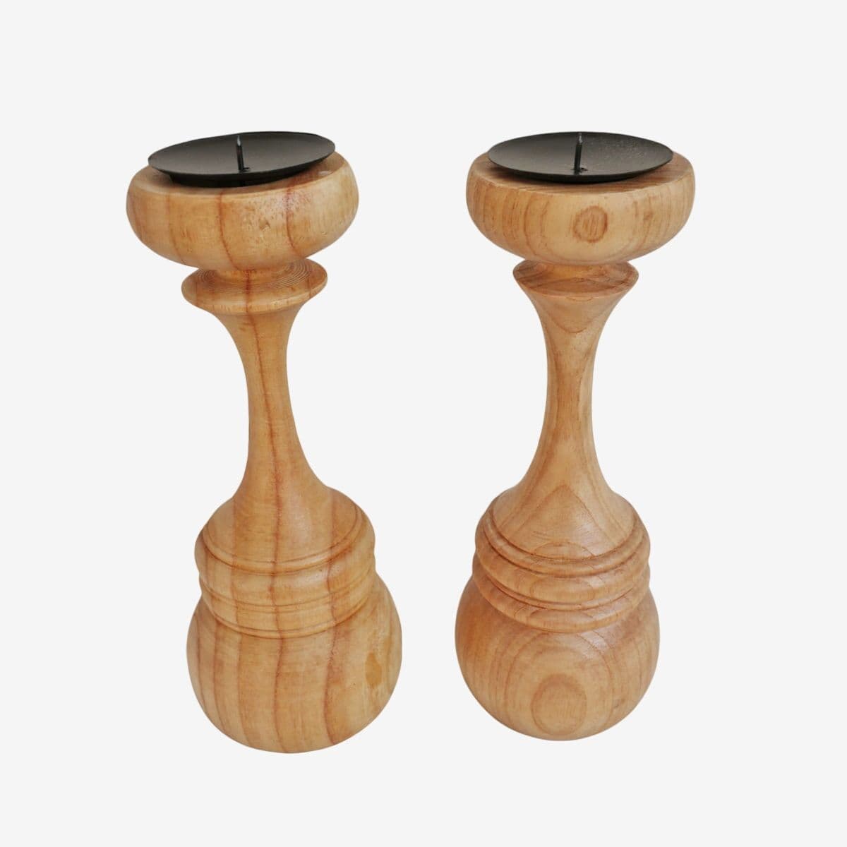 Set of Two Wood Candle Stands - Image 1