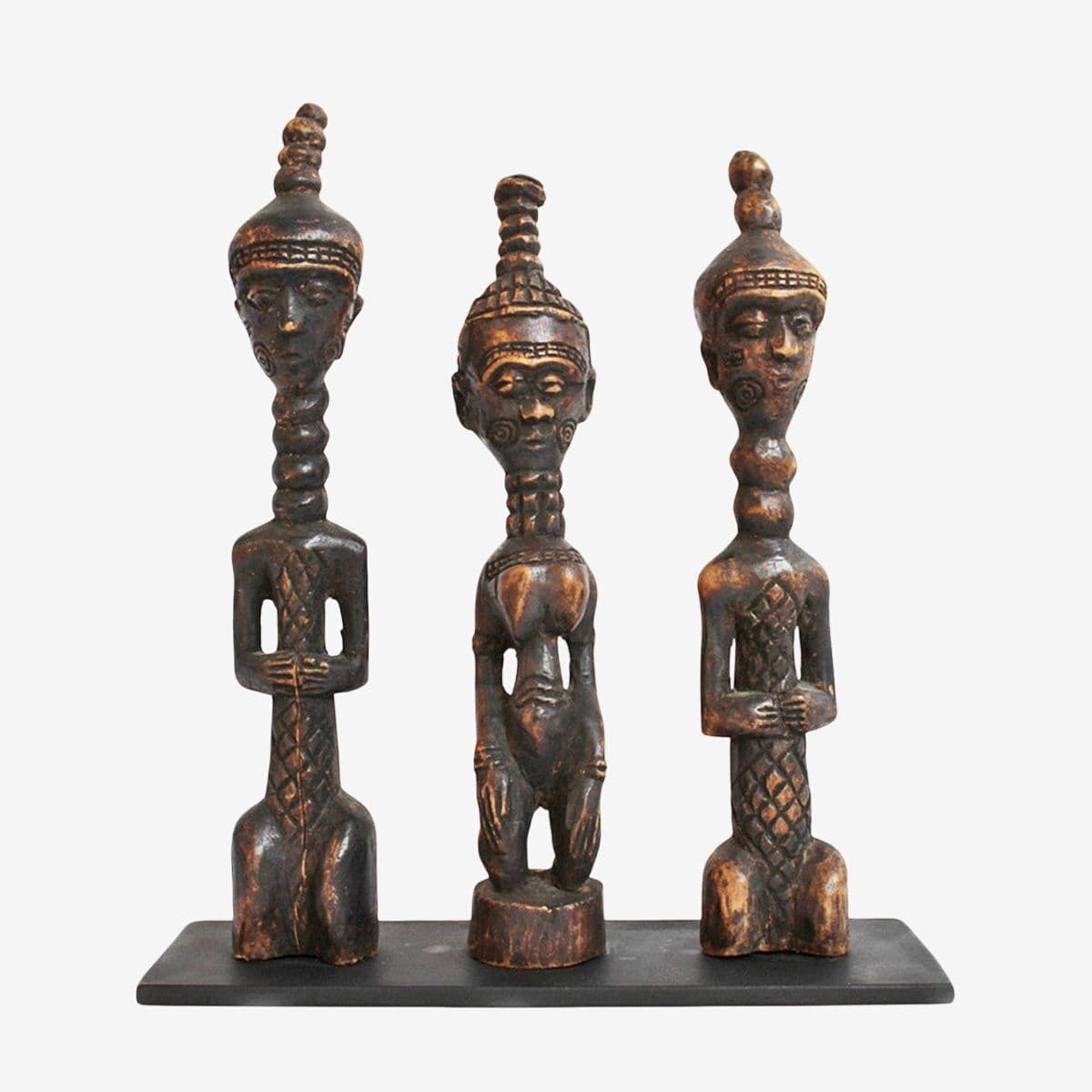 Vintage Tribal Doll Trio on Base - Image 1