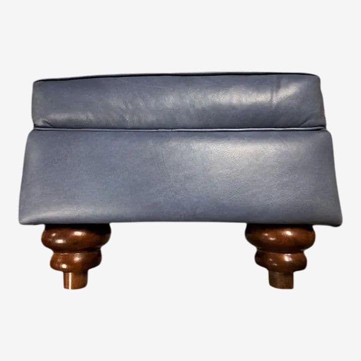 Mid 20th Century Traditional Ottoman Reupholstered in Soft Blue Italian Leather - Image 1