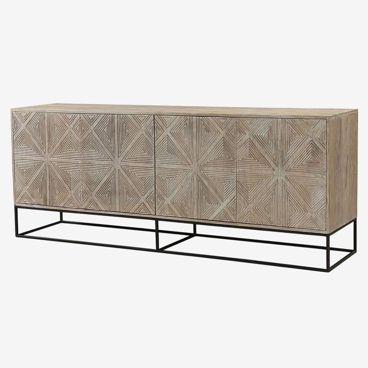 Washed Geometric Surfaced Sideboard - Image 1
